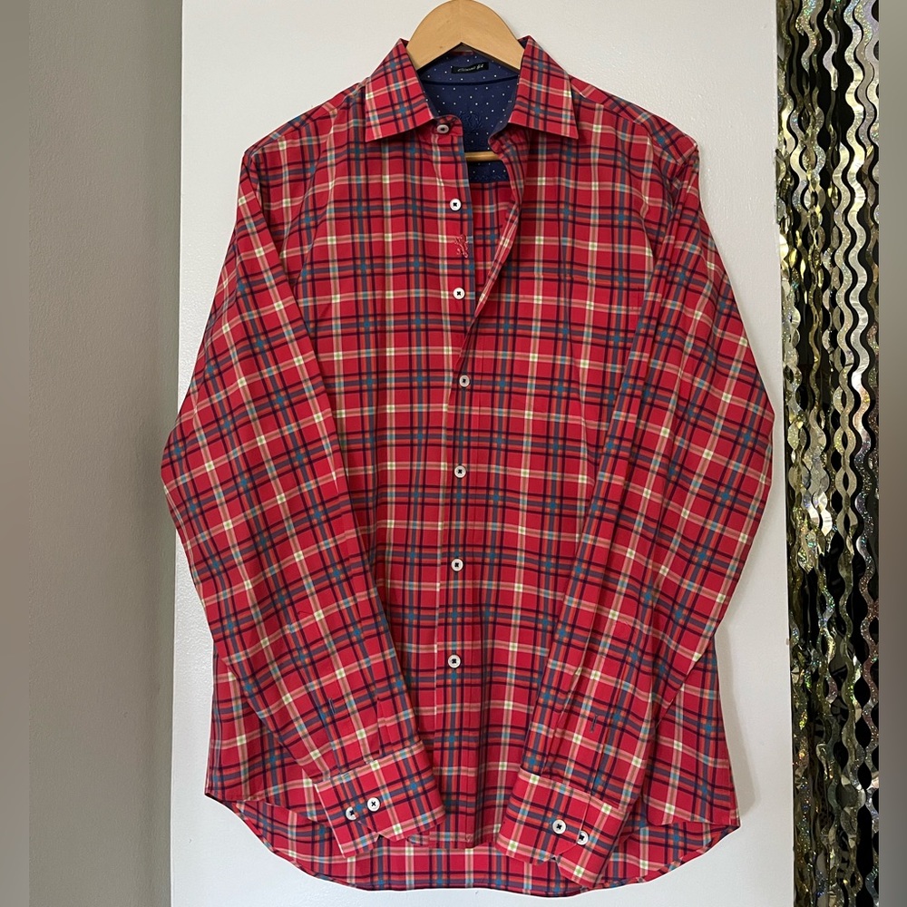 Bugatchi Pink Plaid Men's Shirt classic fit